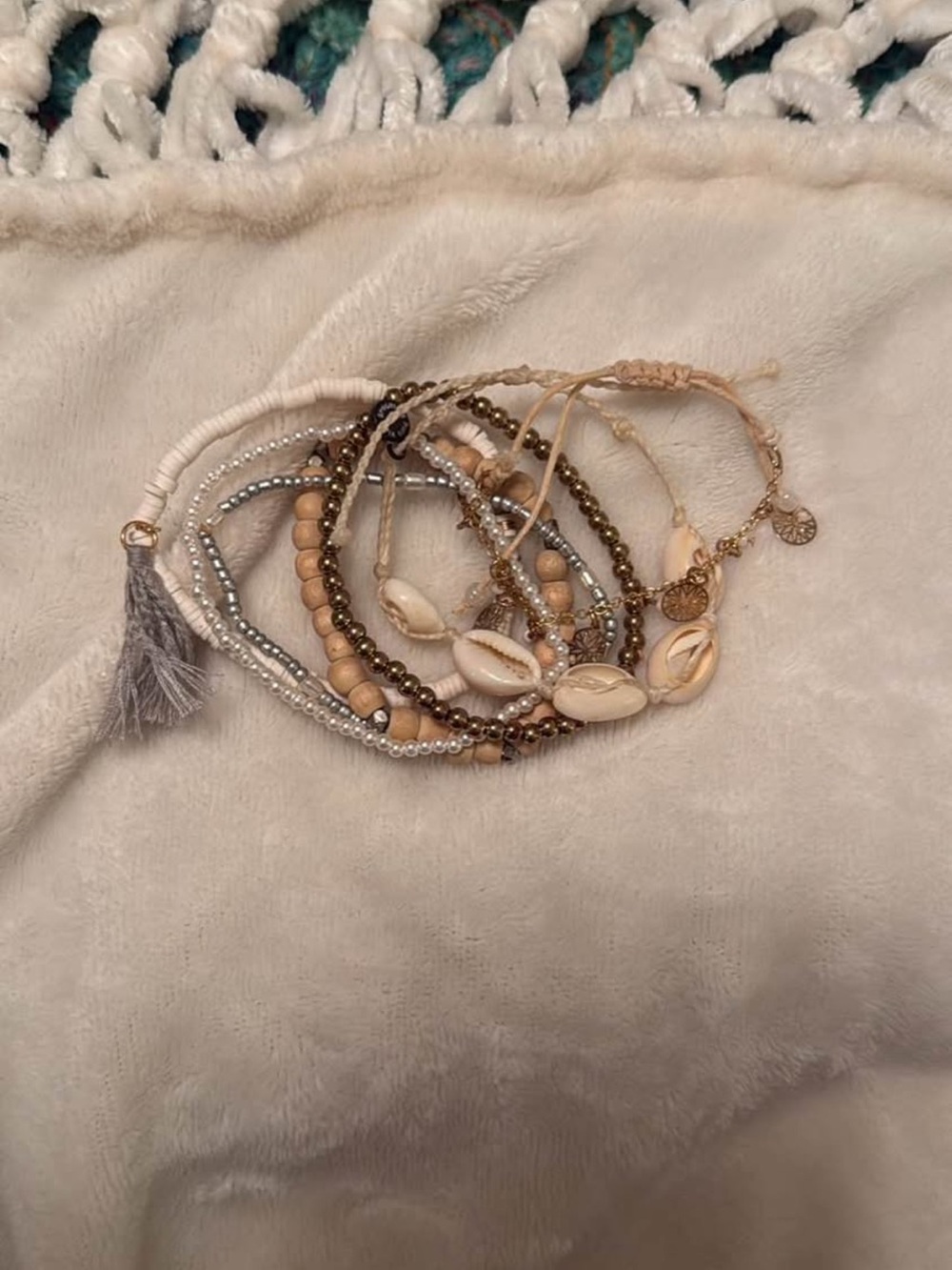 Boho Shell and Bead Stackable Bracelet Set - Neutral Tones
